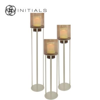 S/3 Hurricane Stand Open Frame Ivory & Topaz Glass