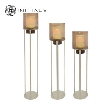 S/3 Hurricane Stand Open Frame Ivory & Topaz Glass