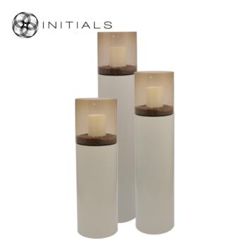 S/3 Hurricane Stand Solid Ivory & Topaz Glass