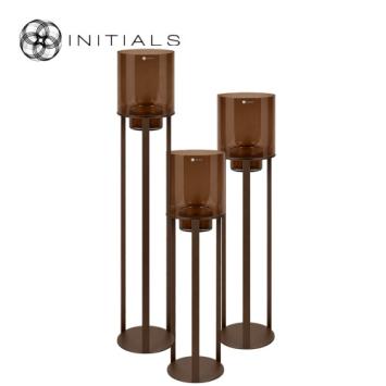 S/3 Hurricane Stand Open Metallic Brown & Dark Brown Glass