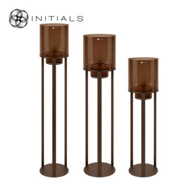 S/3 Hurricane Stand Open Metallic Brown & Dark Brown Glass
