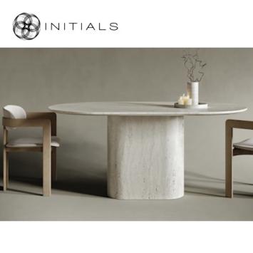 Dining Table Olya Travertin Oval Semicircle