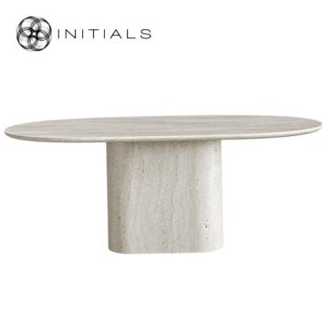 Dining Table Olya Travertin Oval Semicircle