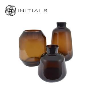 Vase Hexagon Amber Brown Glass