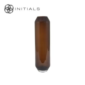 Vase Hexagon Amber Brown Glass High